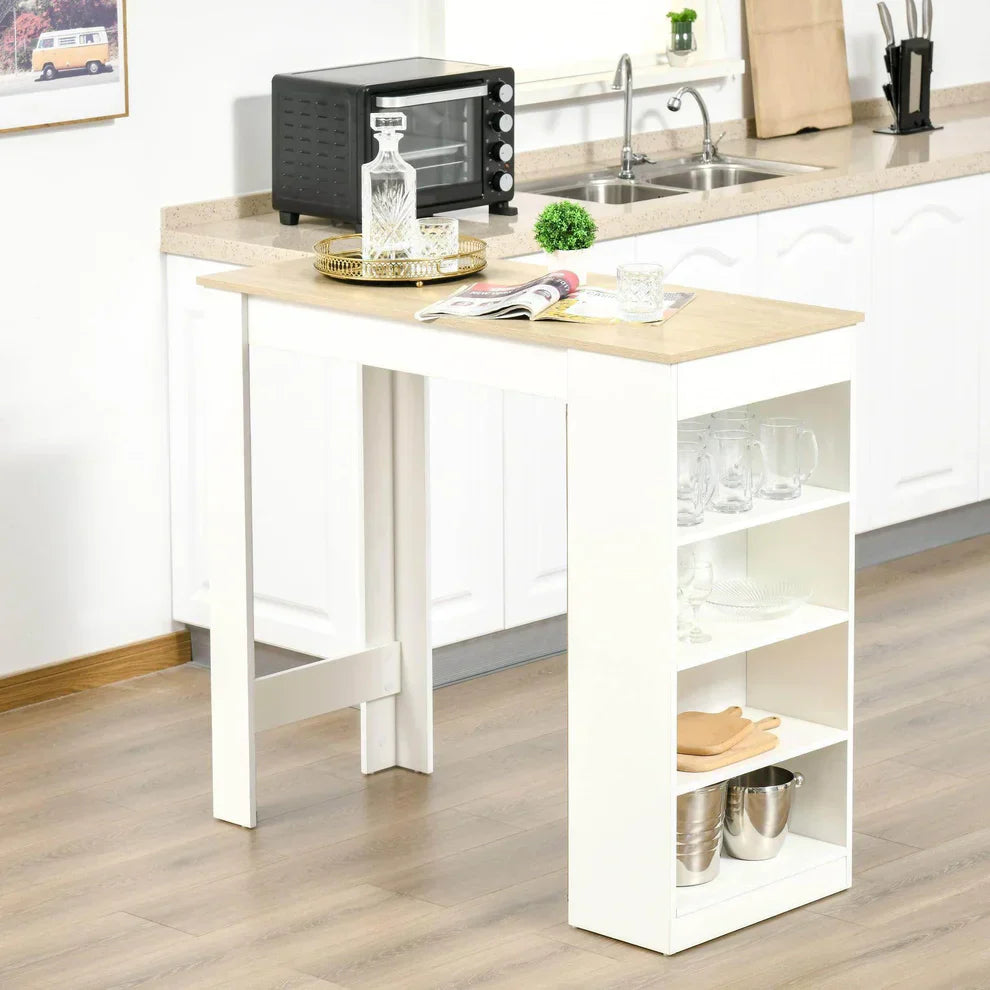 HOMCOM bar table with 4-tier storage shelf in natural finish, styled in a modern kitchen