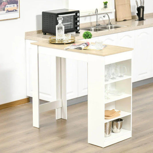 HOMCOM bar table with 4-tier storage shelf in natural finish, styled in a modern kitchen