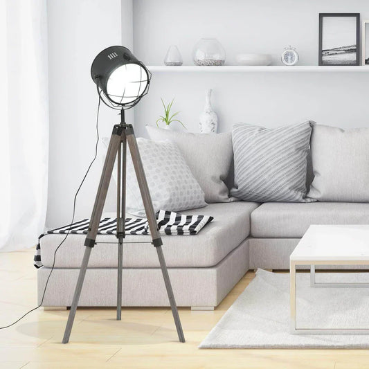 HOMCOM industrial tripod floor lamp with wooden legs in modern living room, ALL4U Retailer