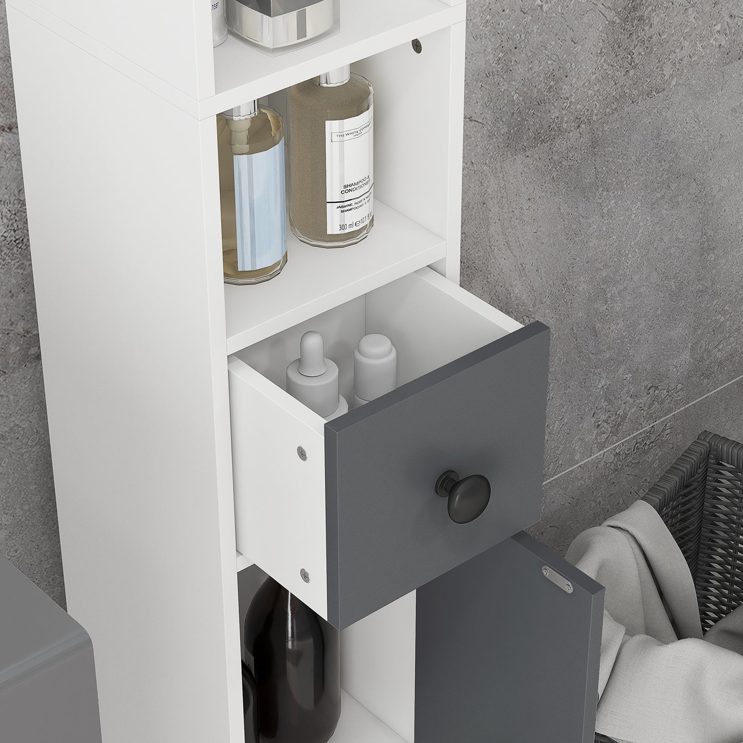 Kleankin Slim 180cm Tall Bathroom Storage Cabinet with Adjustable Shelves and Open Shelves - ALL4U RETAILER LTD