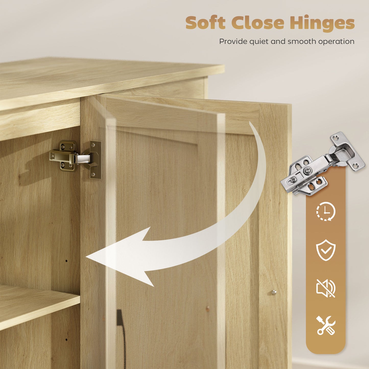 HOMCOM Sideboard With 2 Drawers And 3 Doors Modern Storage Cabinet With Adjustable Shelf Natural Finish