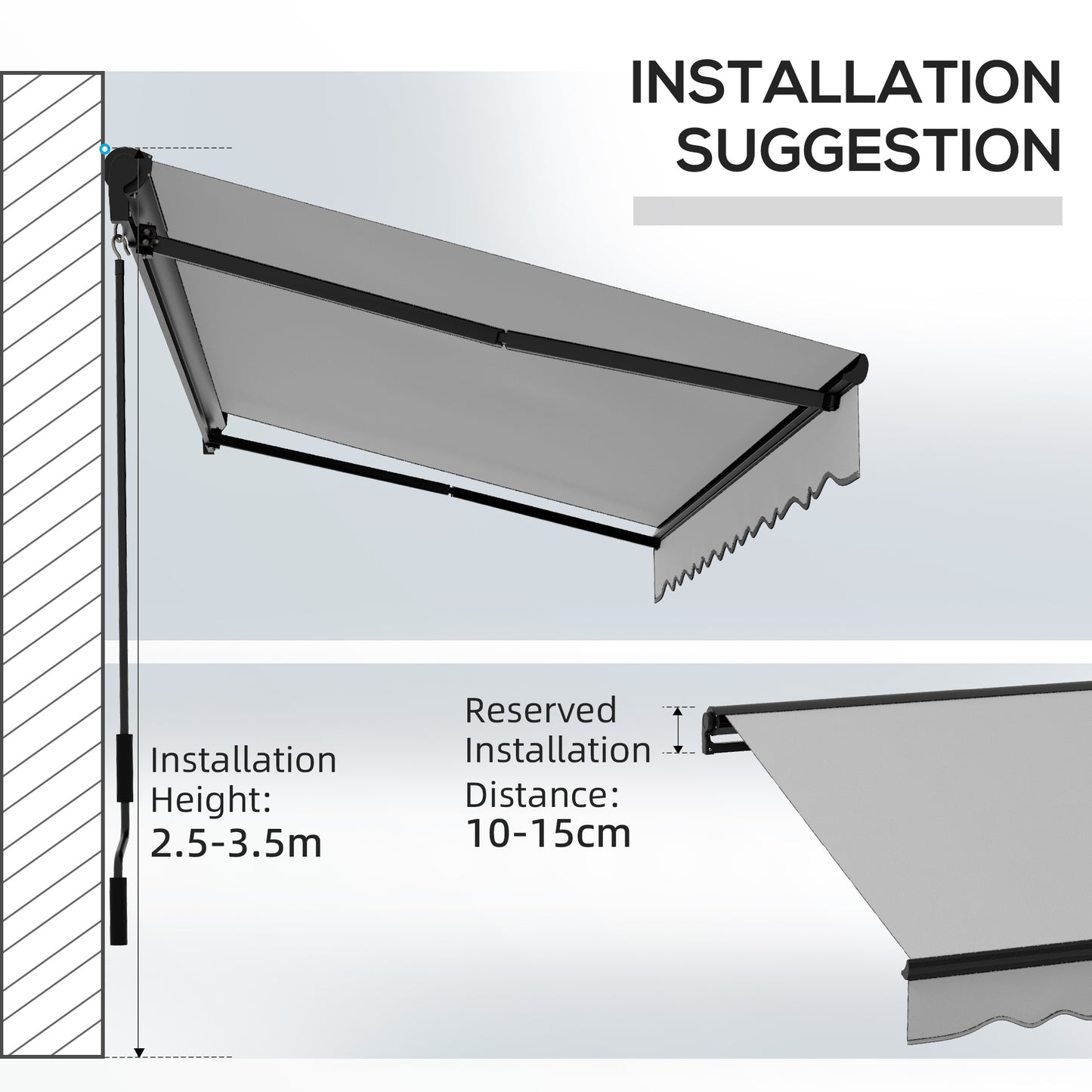 Outsunny 3.5 x 2.5m Aluminium Frame Electric Awning, Retractable Sun Canopy for Patio Door Window, Light Grey - ALL4U RETAILER LTD