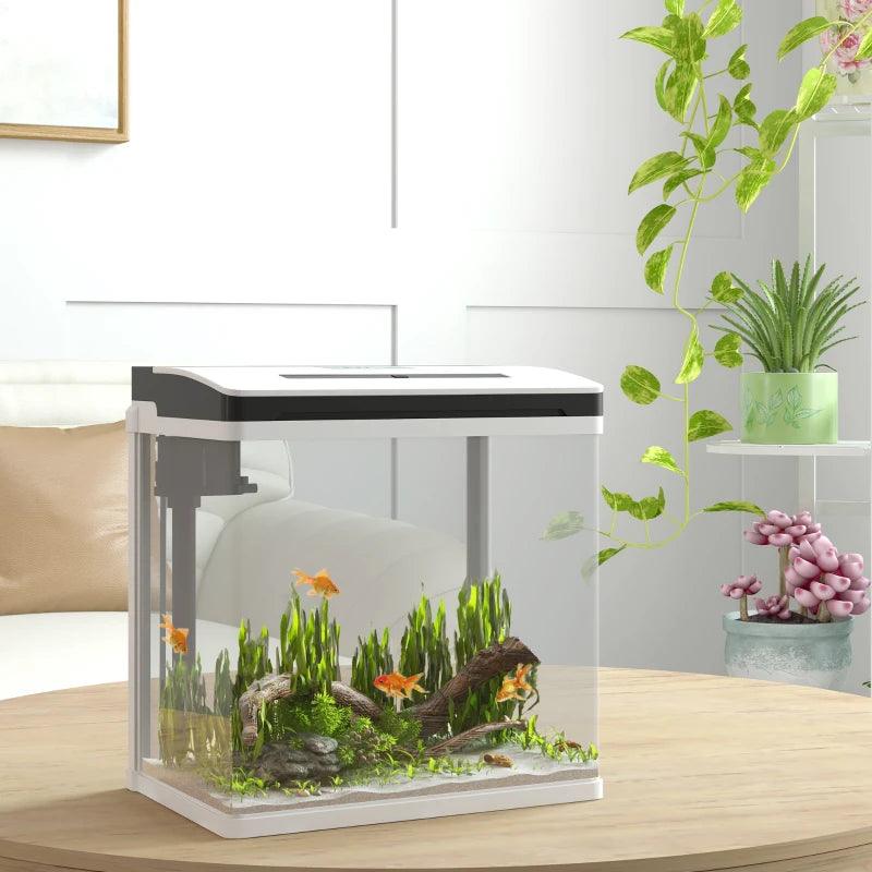 PawHut 13L Glass Aquarium Fish Tank with Filter and LED Lighting - Ideal for Betta, Guppy, Mini Parrot Fish, Shrimp - Compact Size: 29 x 20 x 30.5cm - ALL4U RETAILER LTD