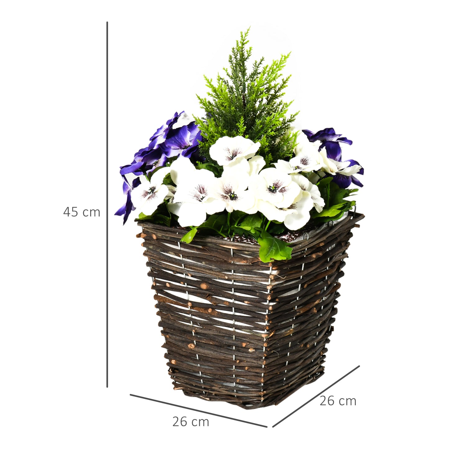 HOMCOM Set of 2 Phalaenopsis Artificial Plants with Wicker Pots - White & Purple Decorative Flowers, 45cm - ALL4U RETAILER LTD