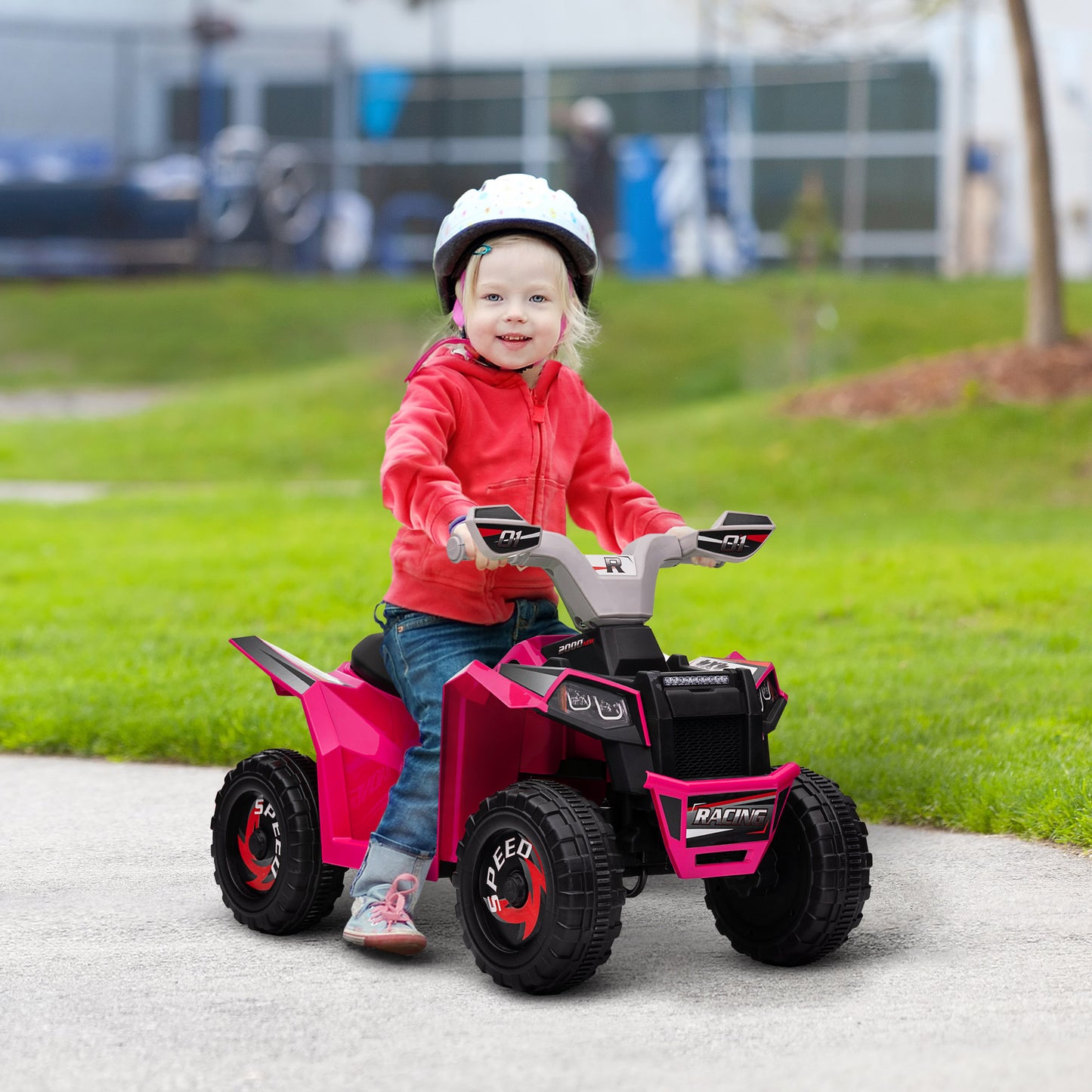 HOMCOM 6V Quad Bike Wear-Resistant Wheels Forward Backward Function Ages 18-36 Months Pink - ALL4U RETAILER LTD