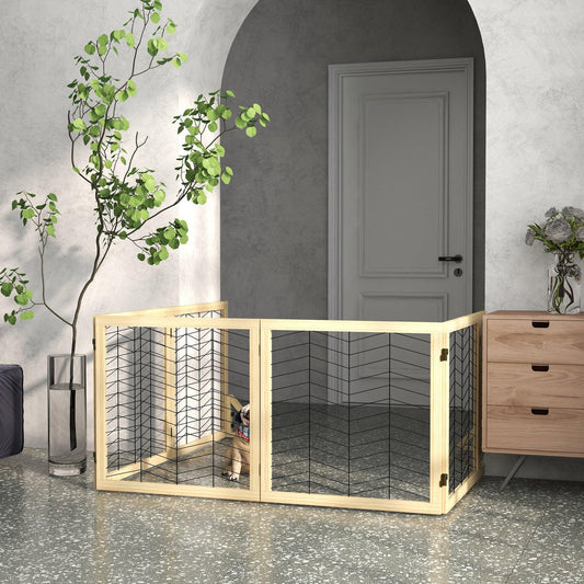 PawHut Wooden Foldable Pet Gate, 6 Panels, Natural Finish - ALL4U RETAILER LTD
