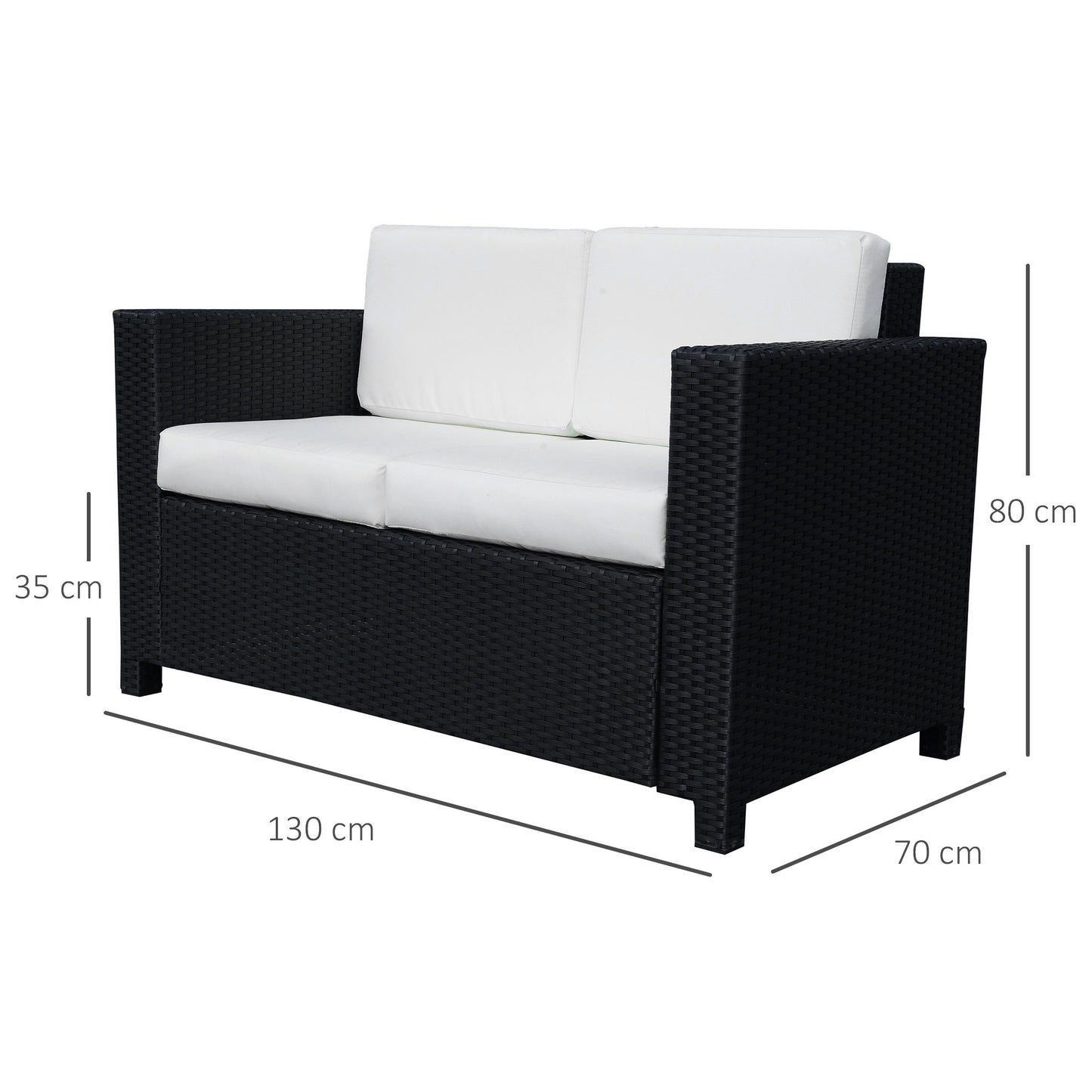 Outsunny Rattan 2 Seater Sofa For Garden With Cushions And Armrests Black Wicker Loveseat For Patio