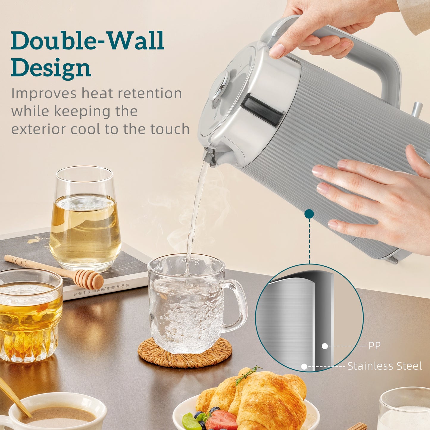 HOMCOM Kettle And Toaster Set 3000W 1.7L With UK Strix Thermostat 4 Slice Toaster 7 Browning Levels Taupe