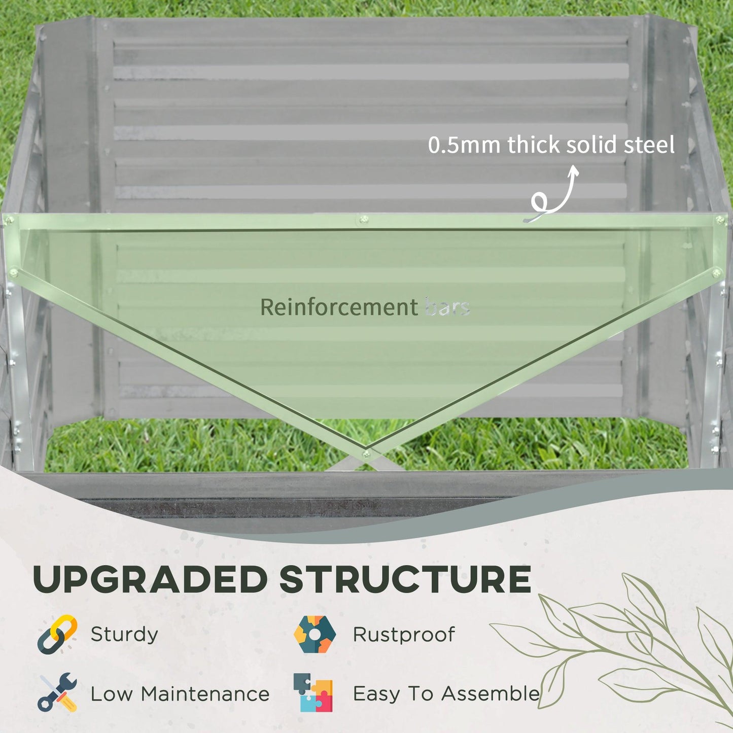 Outsunny Galvanised Steel Outdoor Raised Bed w/ Reinforced Rods, Light Grey - ALL4U RETAILER LTD