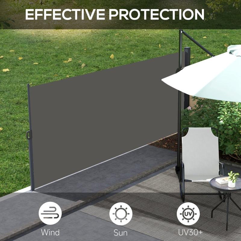 Outsunny Retractable Side Awning - Outdoor Privacy Screen for Garden, Hot Tub, Balcony, Terrace, Pool - 400 x 180cm - Dark Grey - ALL4U RETAILER LTD