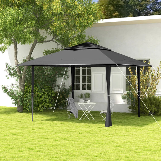 Outsunny 4x4m Pop-up Gazebo with Double Roof, UV-Proof Canopy Tent, Roller Bag, Adjustable Legs – Ideal for Outdoor Parties, Steel Frame, Dark Grey
