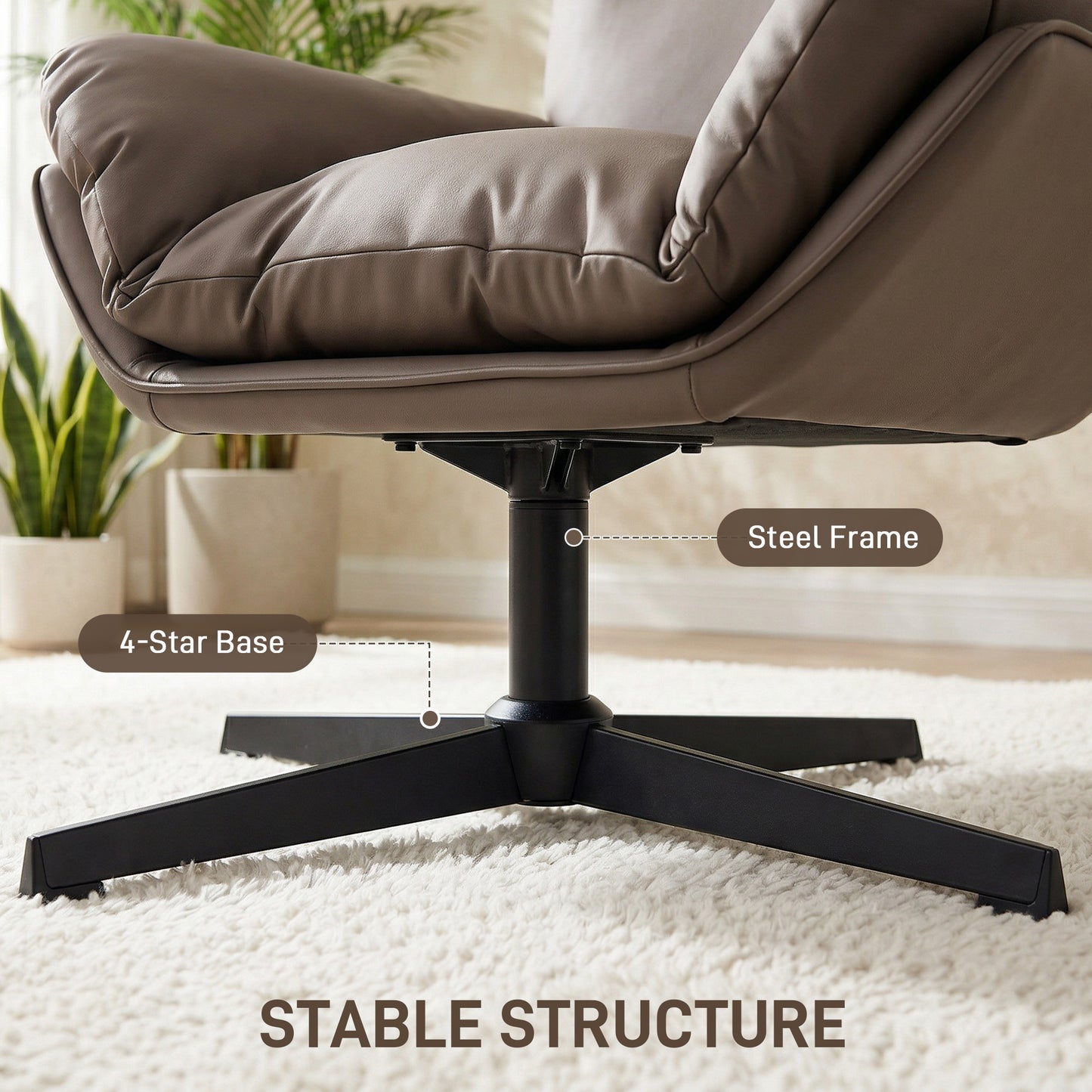HOMCOM Accent Chair 360 Swivel Armchair For Living Room With Padded Cushion Cat Scratch Resistant Fabric Dark Brown
