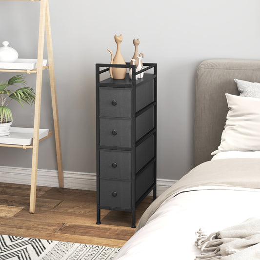 HOMCOM 4 Drawer Fabric Dresser Chest Slim Storage Cabinet With Steel Frame For Small Spaces Bedroom Black