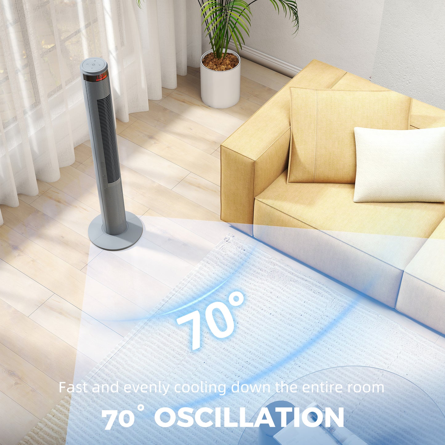 HOMCOM Oscillating Tower Fan With Remote Control LCD Screen 3 Speed 4 Wind Modes Grey