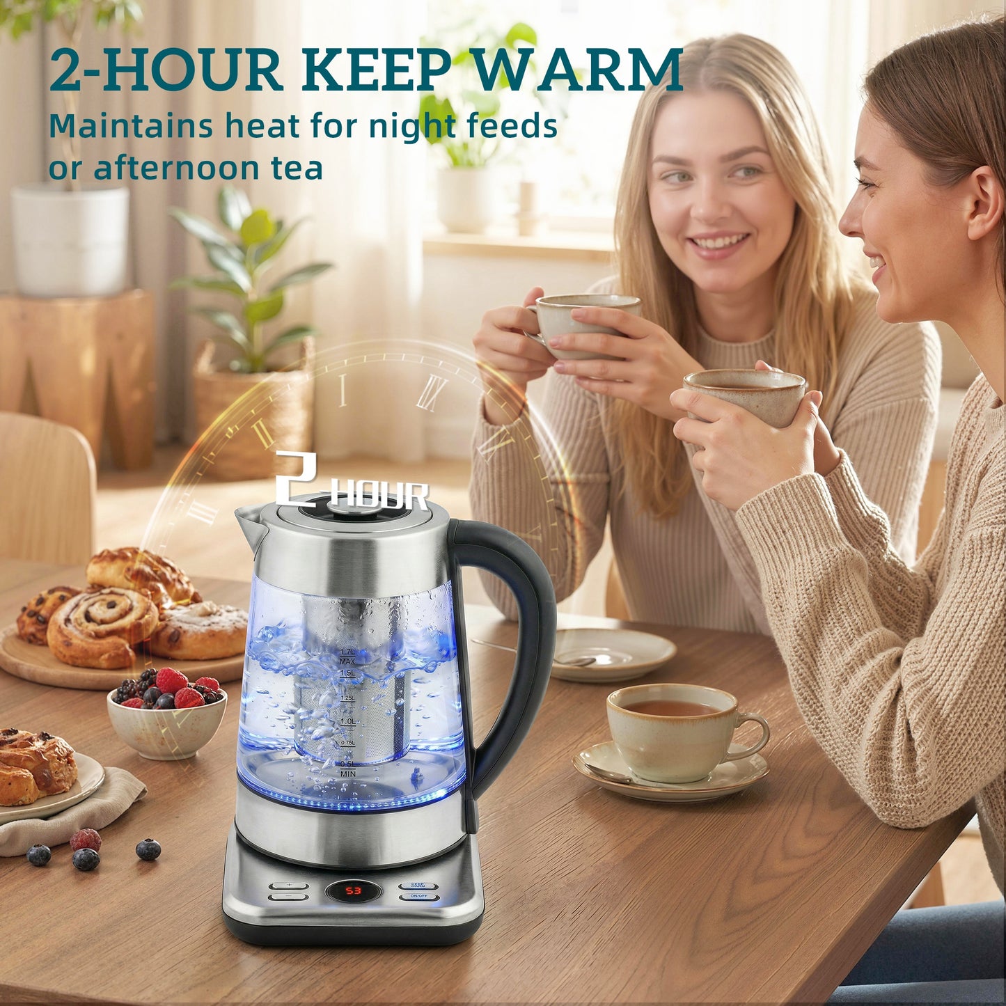 HOMCOM Electric Kettle 1.7L 3000W Fast Boil With Strix Thermostat Tea Infuser 5 Temperature Presets 60-100 C Keep Warm
