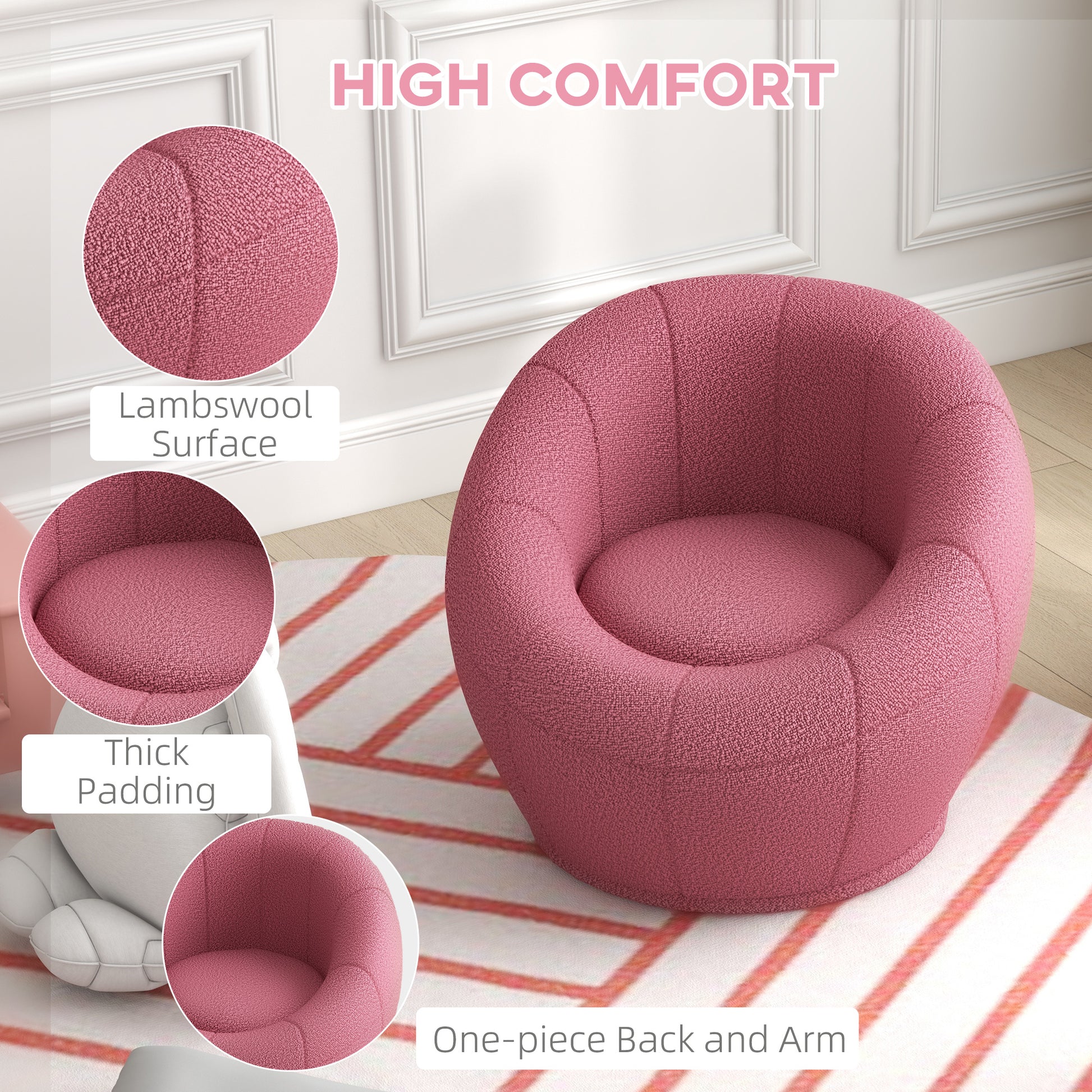 HOMCOM Stylish Pink Swivel Armchair, Comfortable Boucle Accent Chair for Living Room, Bedroom, and Home Office - ALL4U RETAILER LTD