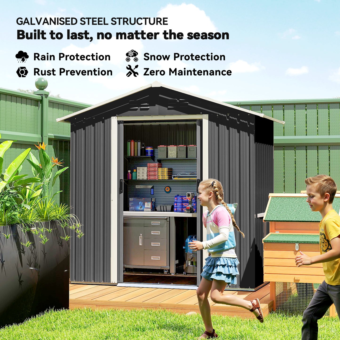 Outsunny Metal Garden Storage Shed Six And A Half By Three And A Half Feet Galvanised Steel Dark Grey