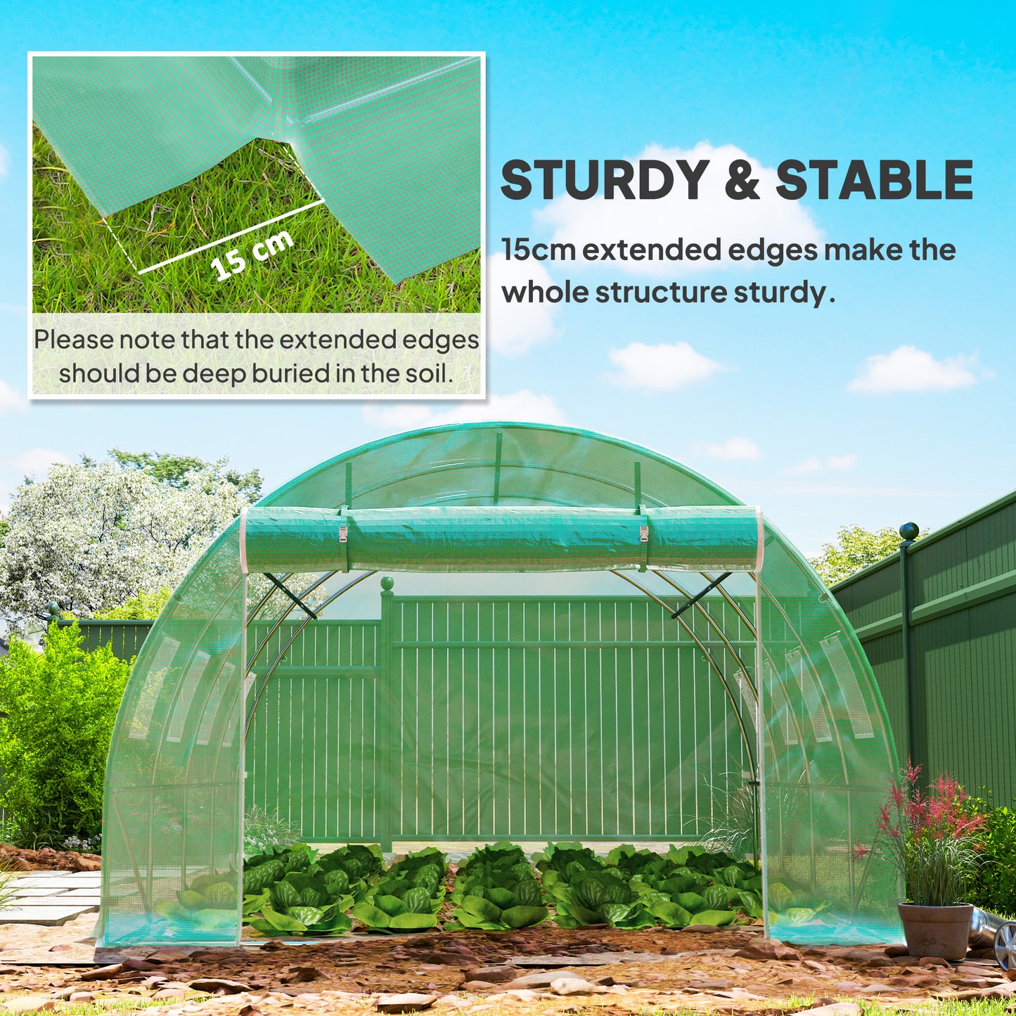 Outsunny 4 X 3 X 2m Polytunnel Greenhouse Replacement Cover Only PE Mesh With Roll Up Windows And Door