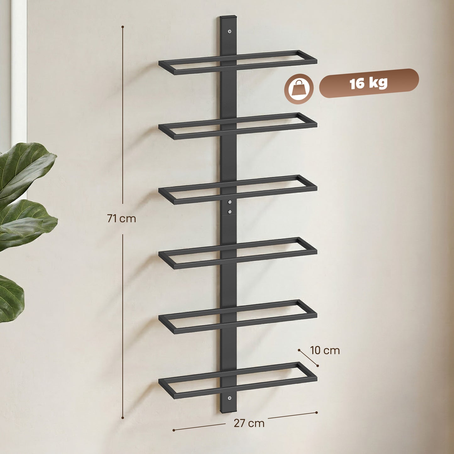 HOMCOM Wall Mounted 6 Tier Metal Wine Rack Storage Display For Kitchen Black Ideal Space Saving Wall Organizer