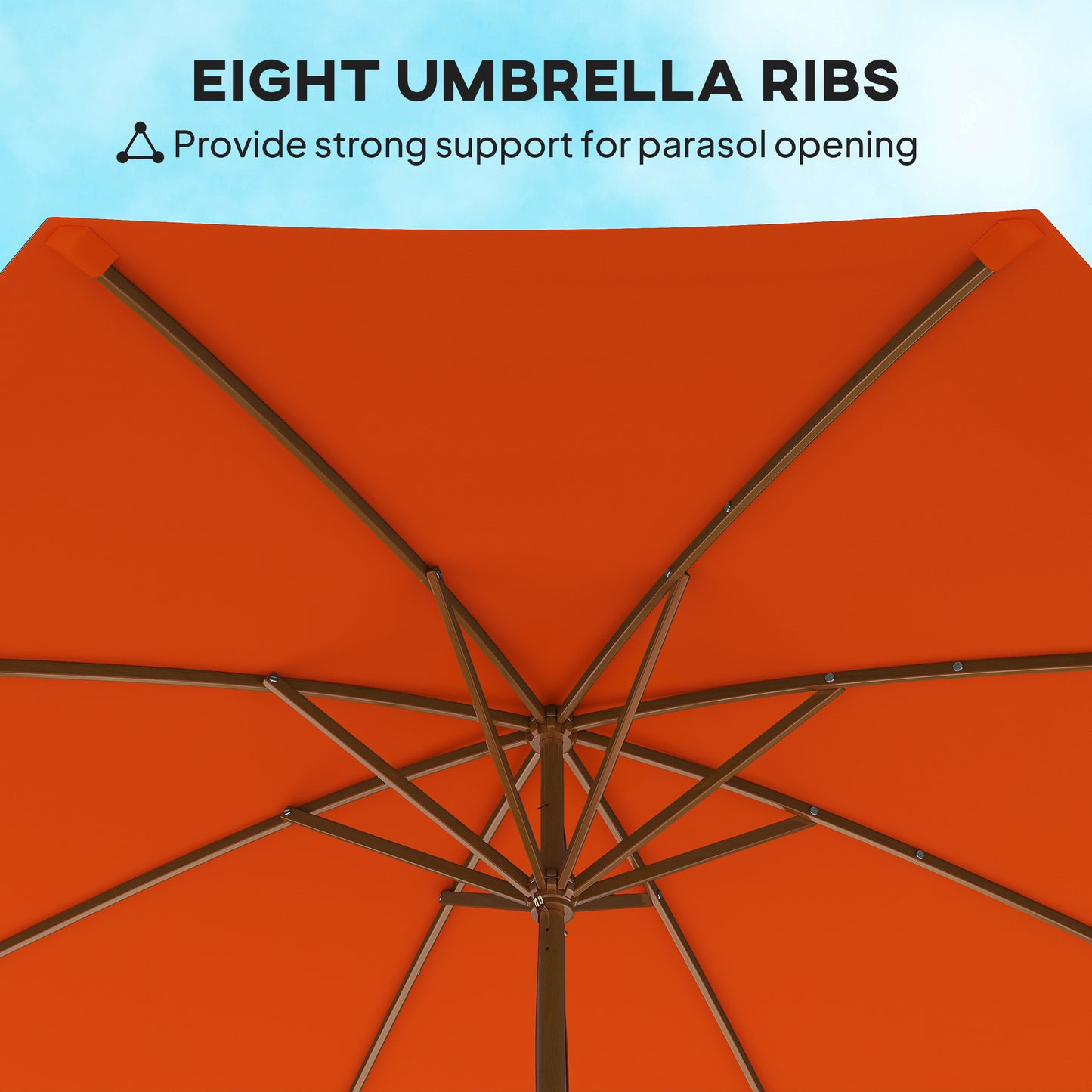 Outsunny 3m Wood Pole Parasol Umbrella Orange For Patio Garden With Vented Canopy And Adjustable Angle Three Positions