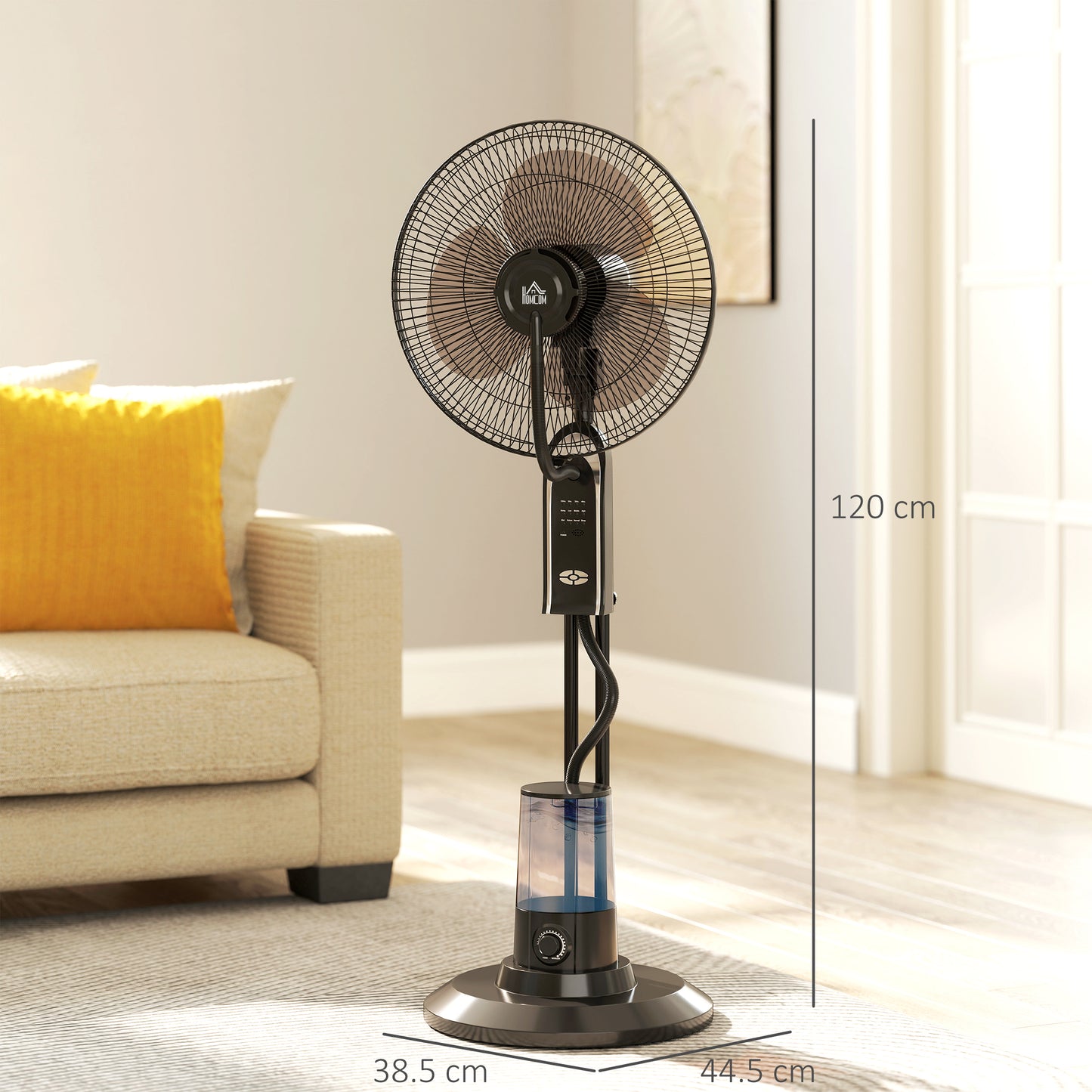 Homcom Pedestal Misting Fan With Water Spray 70 Degree Oscillation Tilt Head 3 Speeds 3 Modes Adjustable Mist 3.2L Tank