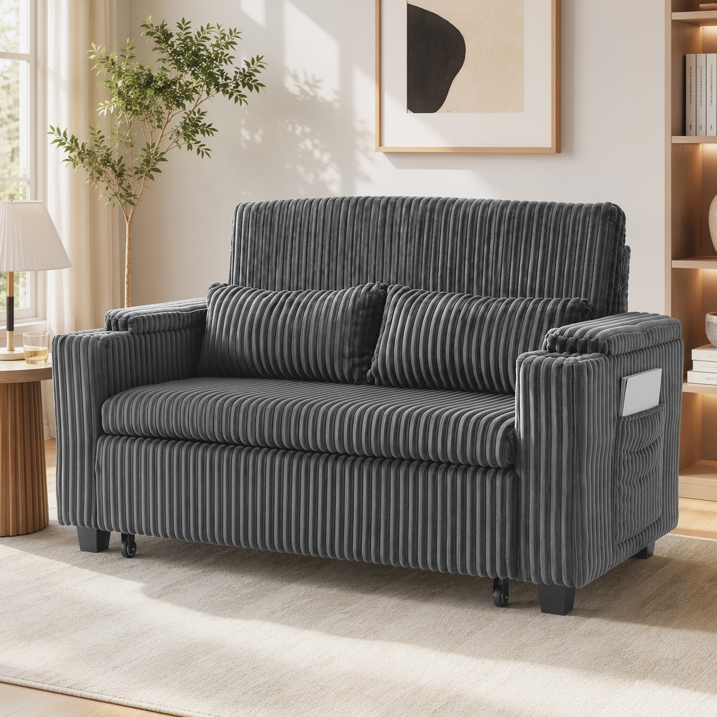 HOMCOM 2 Seater Sofa Bed Pull Out Sleeper With Adjustable Backrest And Storage