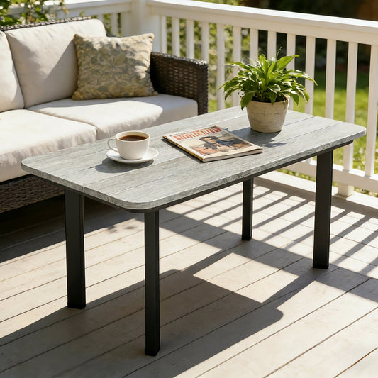 Outsunny Outdoor Garden Coffee Table With Slatted Wood Plastic Composite Top And Metal Frame Grey