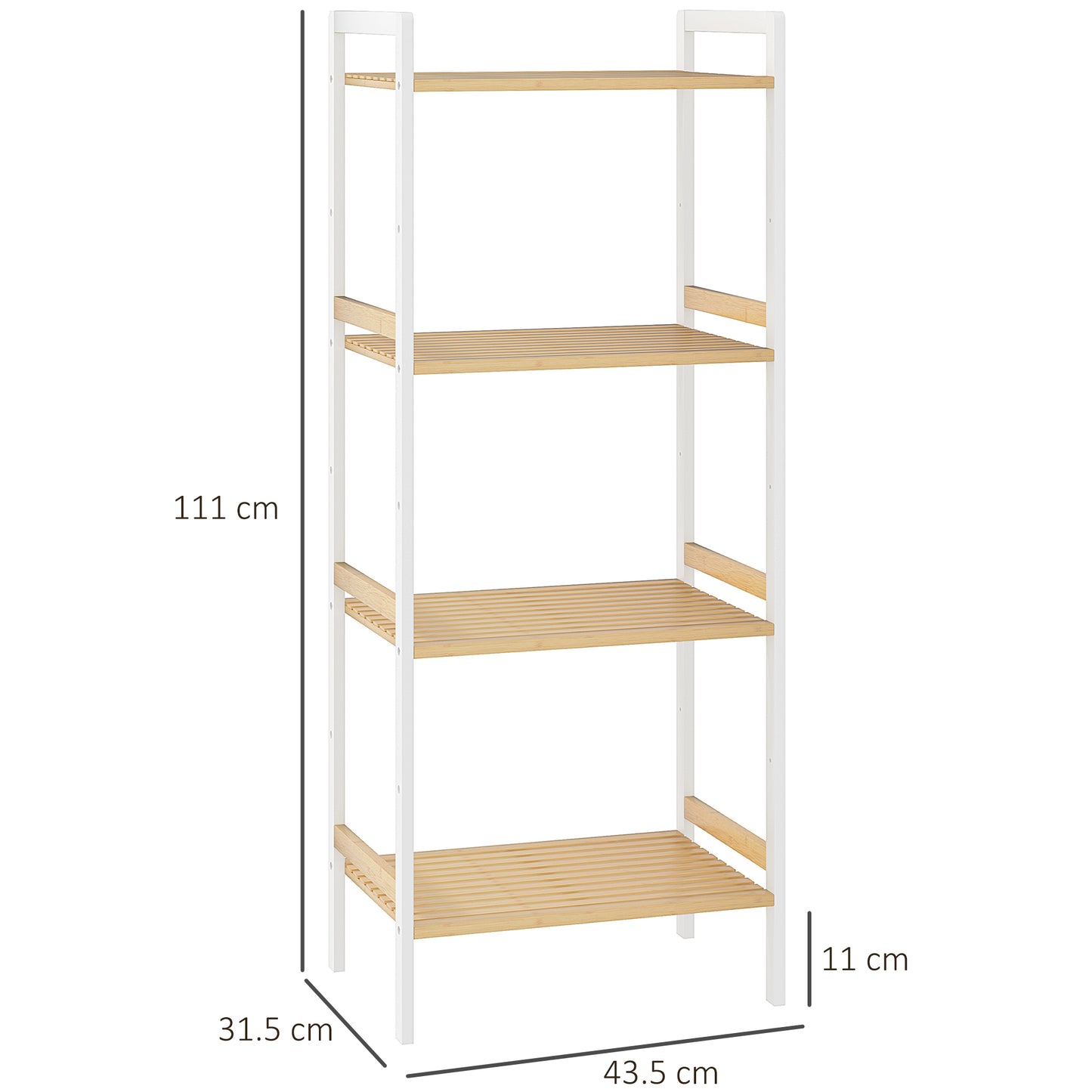 HOMCOM Four Tier Bamboo Adjustable Storage Shelf Unit for Bathroom and Home Organization with Seven Level Adjustments