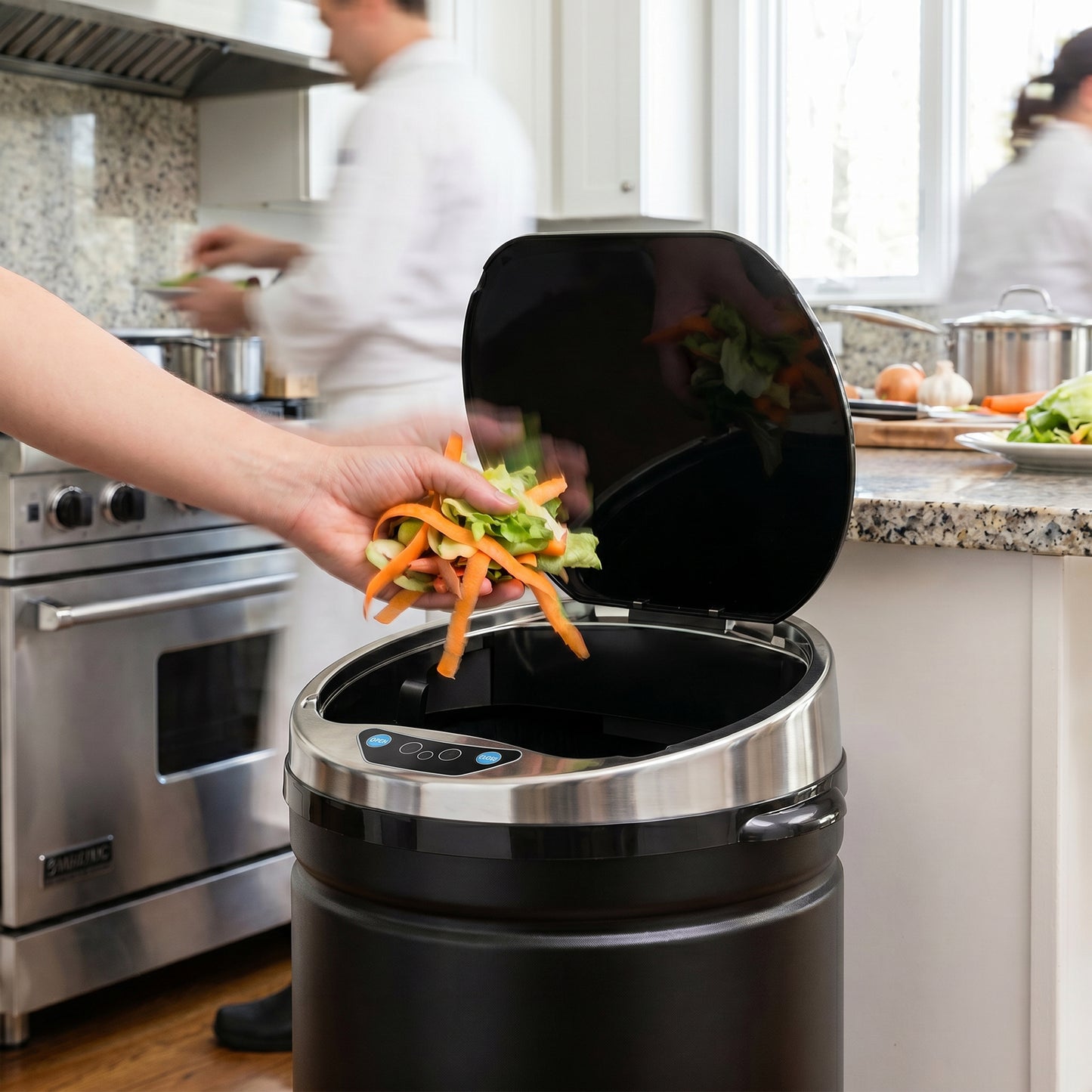 HOMCOM 42L Automatic Motion Sensor Trash Bin With Fingerprint Resistant Finish Stainless Steel Black