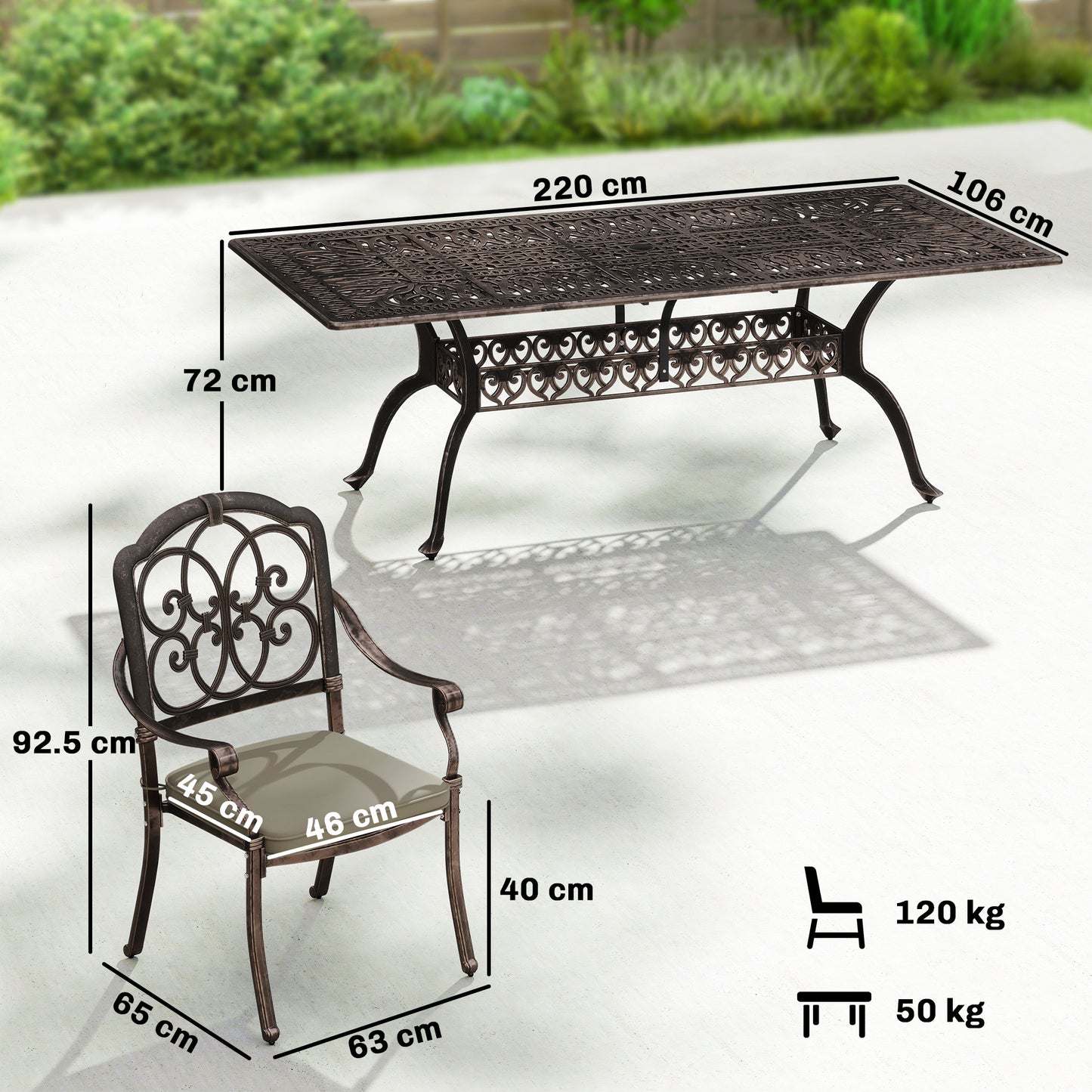 Outsunny 9 Piece Cast Aluminium Garden Table And Chairs Dining Set With Cushions Parasol Hole Bronze Tone