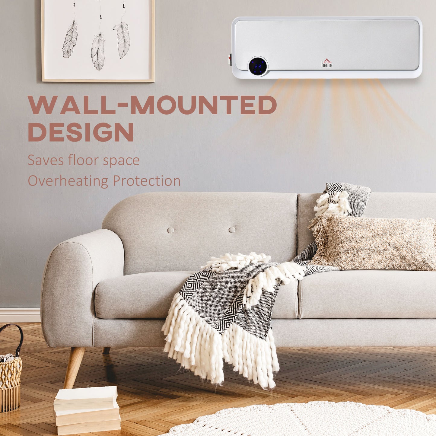 HOMCOM Wall-Mounted Ceramic Heater with Remote Control, 12-Hour Timer, and Overheat Protection for Home and Office, 1000W/2000W, White - ALL4U RETAILER LTD