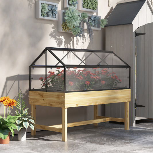 Outsunny 60 By 120 Cm Raised Garden Bed With Wooden Base Natural Finish Includes Protective Cover And Vented Panel