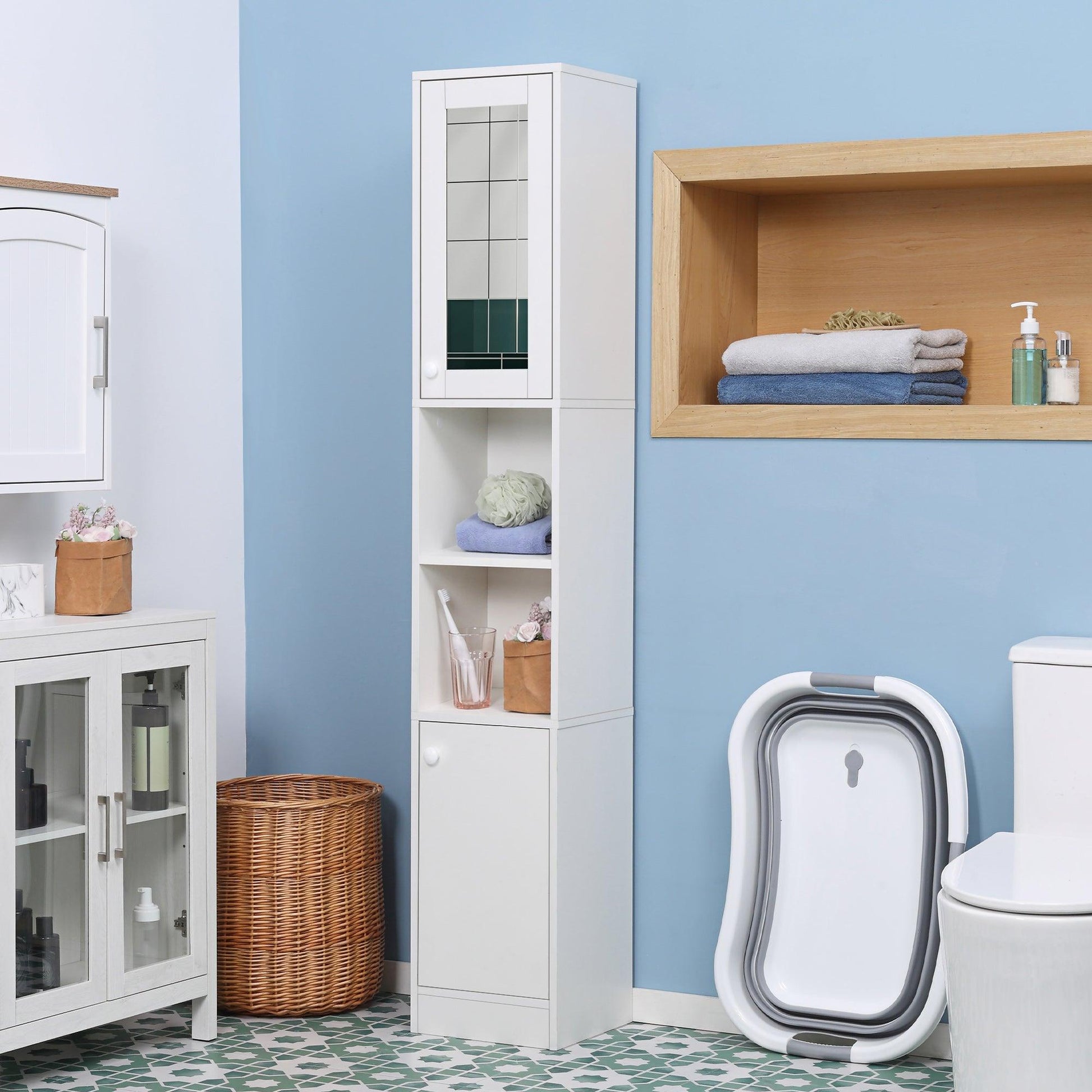 Kleankin Tall Bathroom Storage Cabinet - Freestanding Floor Cabinet - ALL4U RETAILER LTD