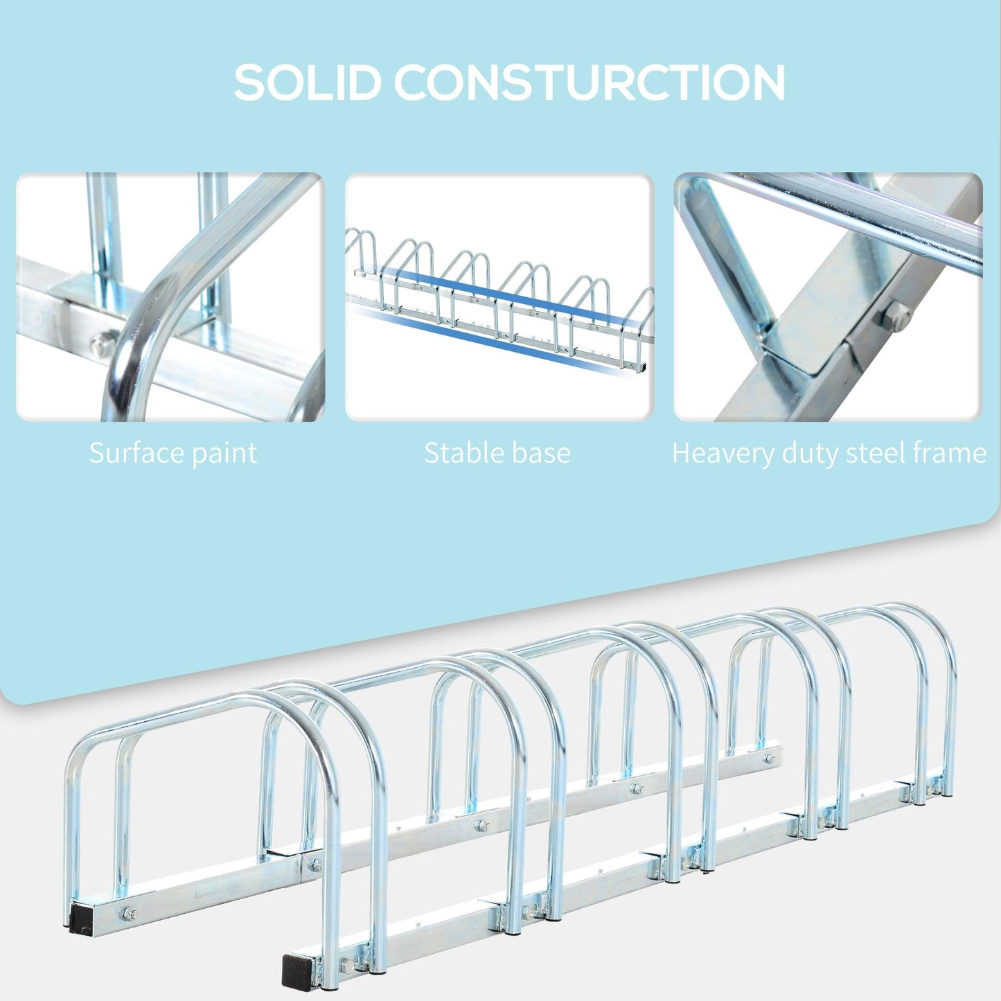 HOMCOM Bike Parking Rack Bicycle Locking Storage Stand for 6 Cycling Silver - ALL4U RETAILER LTD