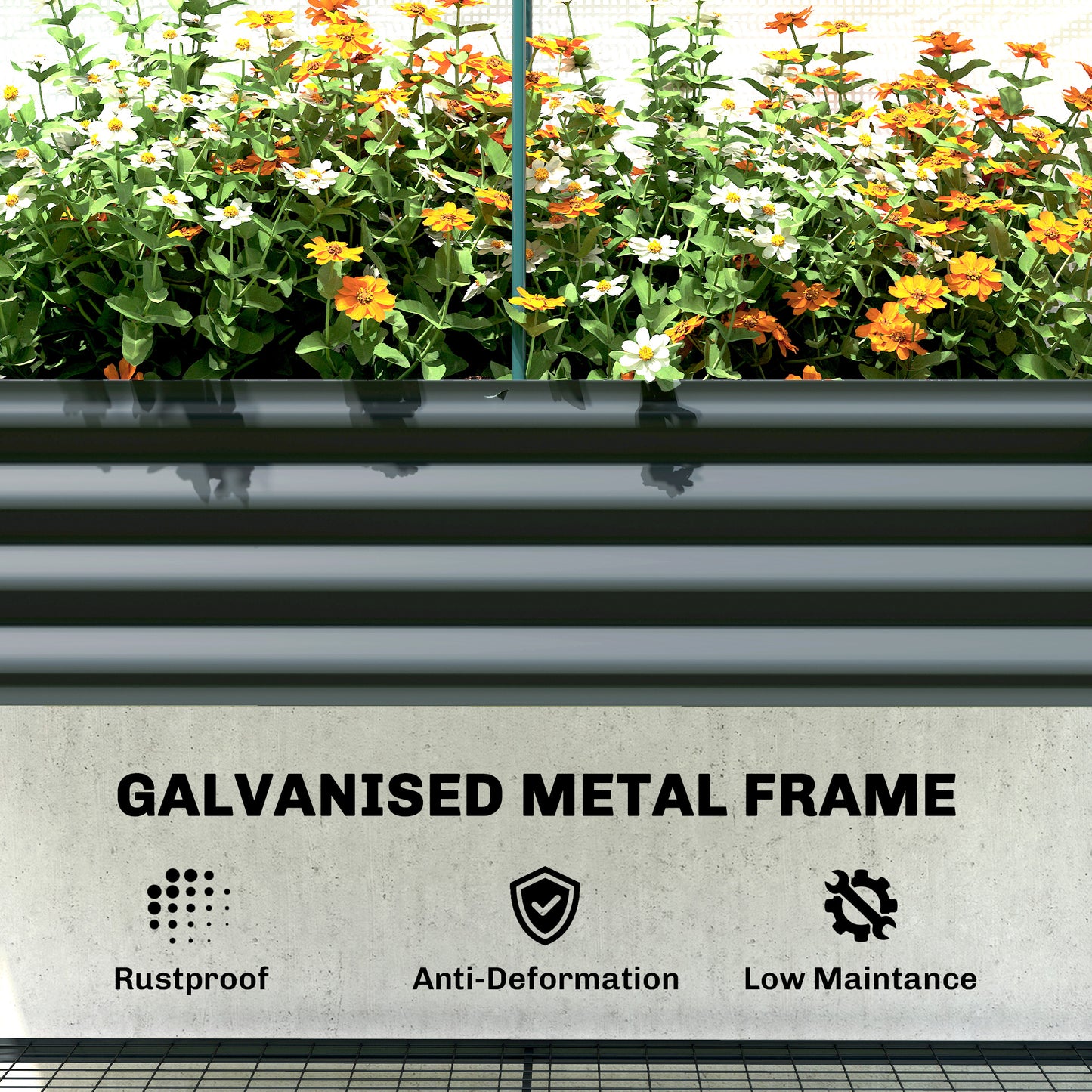 Outsunny Galvanised Raised Planter With Greenhouse Cover On Legs Metal Garden Bed With Bed Liner And Bottom Shelf