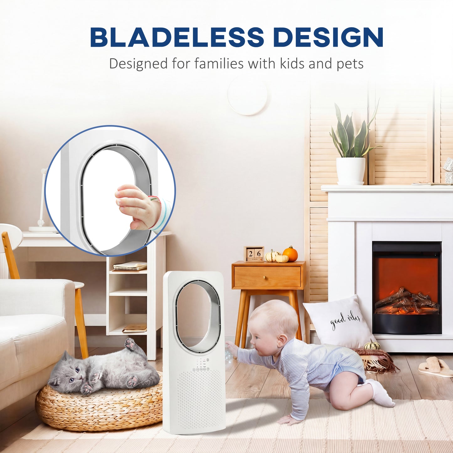 HOMCOM Bladeless Tower Fan for Bedroom, 36dB Sleep Mode, 45 Degree Oscillation, 3 Speeds, 3 Modes, 15H Timer, White