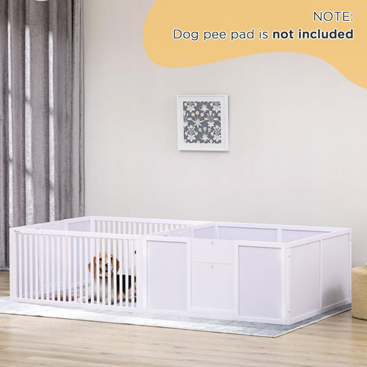 PawHut White 7-Panel Baby Dog Playpen with 3 Doors and Two-Room Design - ALL4U RETAILER LTD