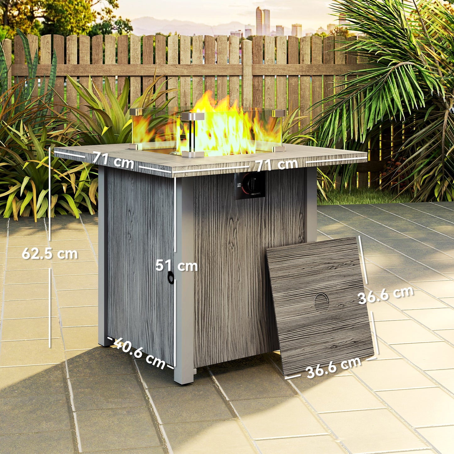 Outsunny 50,000 BTU Gas Fire Pit Table With Cover Dark Grey For Outdoor Dining And Warmth
