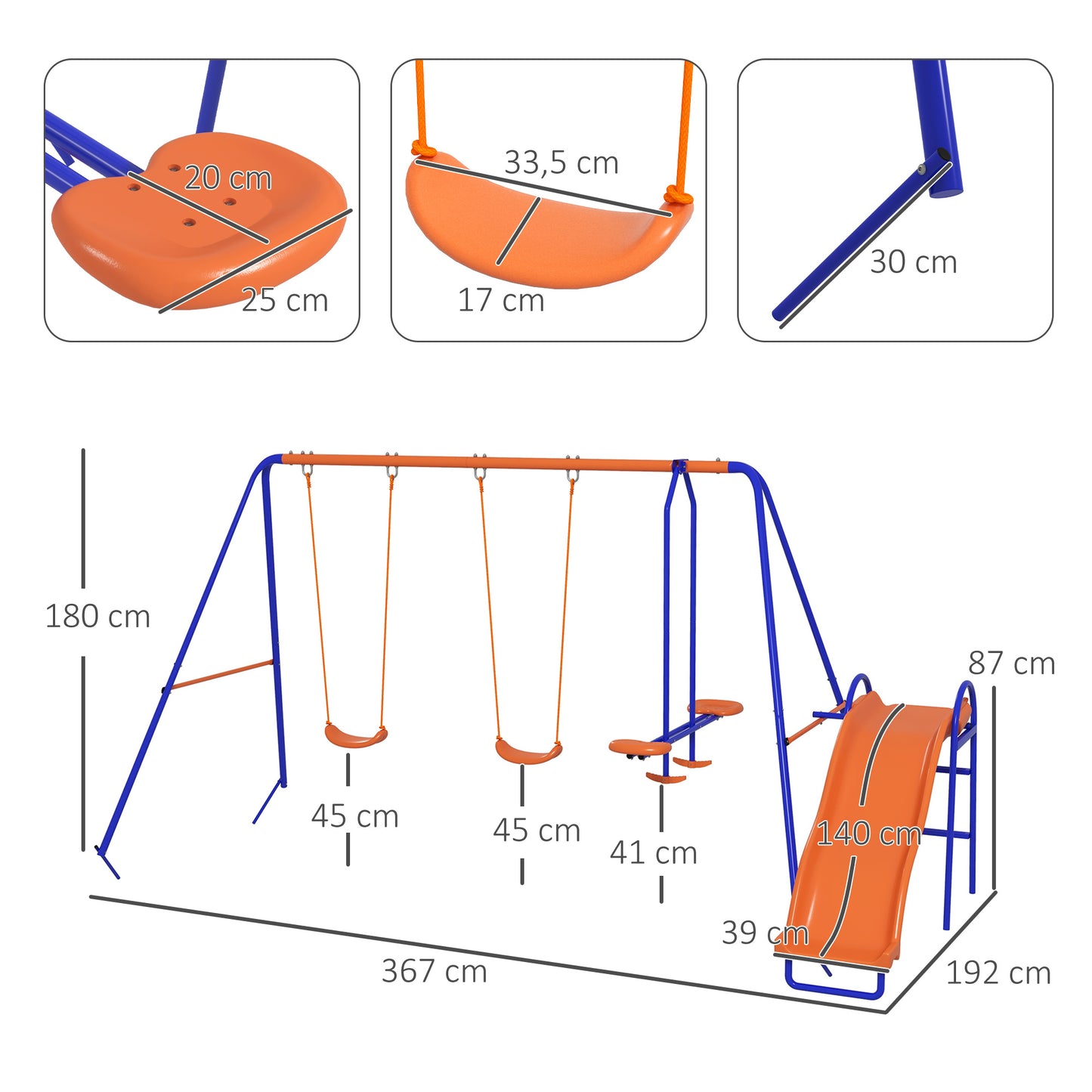 Outsunny 4-in-1 Colorful Metal Outdoor Swing Set with Double Swings, Glider, Slide, and Ladder for Kids - ALL4U RETAILER LTD