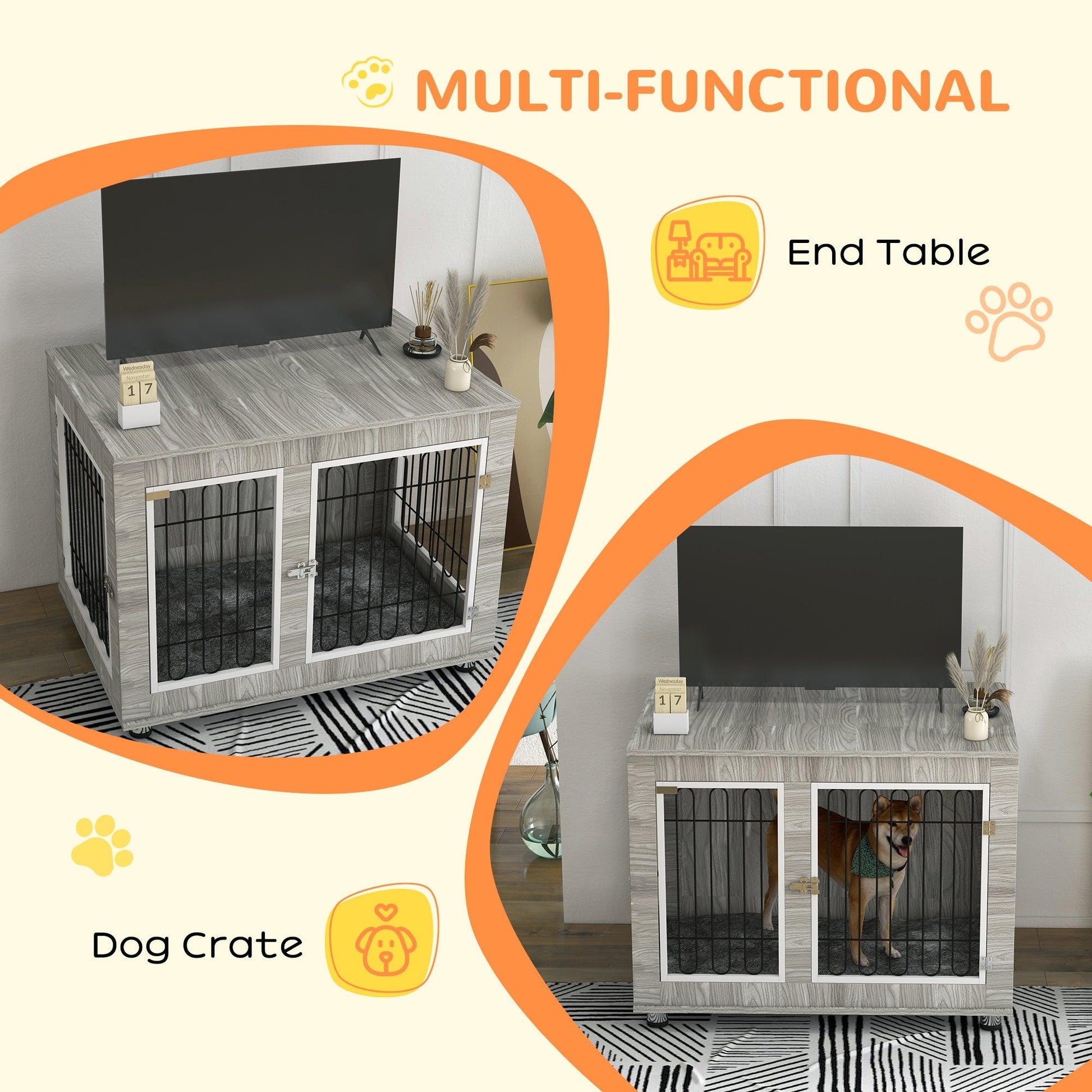 PawHut Indoor Dog Kennel for Large Dogs, Double Door, Grey - ALL4U RETAILER LTD