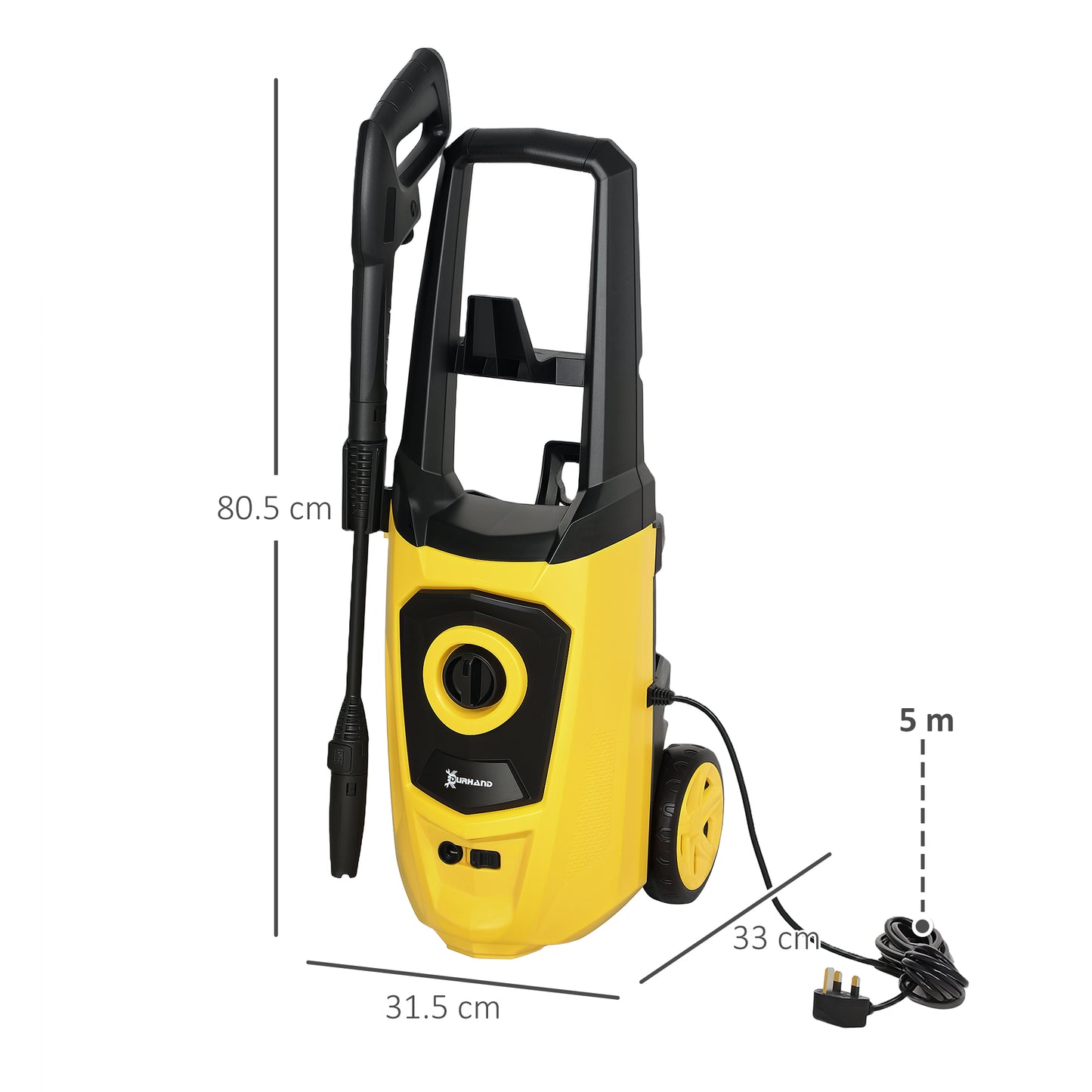 Durhand 1800W High Pressure Washer 150 Bar 510 LPH Flow 6M Hose Snow Foam Bottle For Car Garden Furniture Yellow
