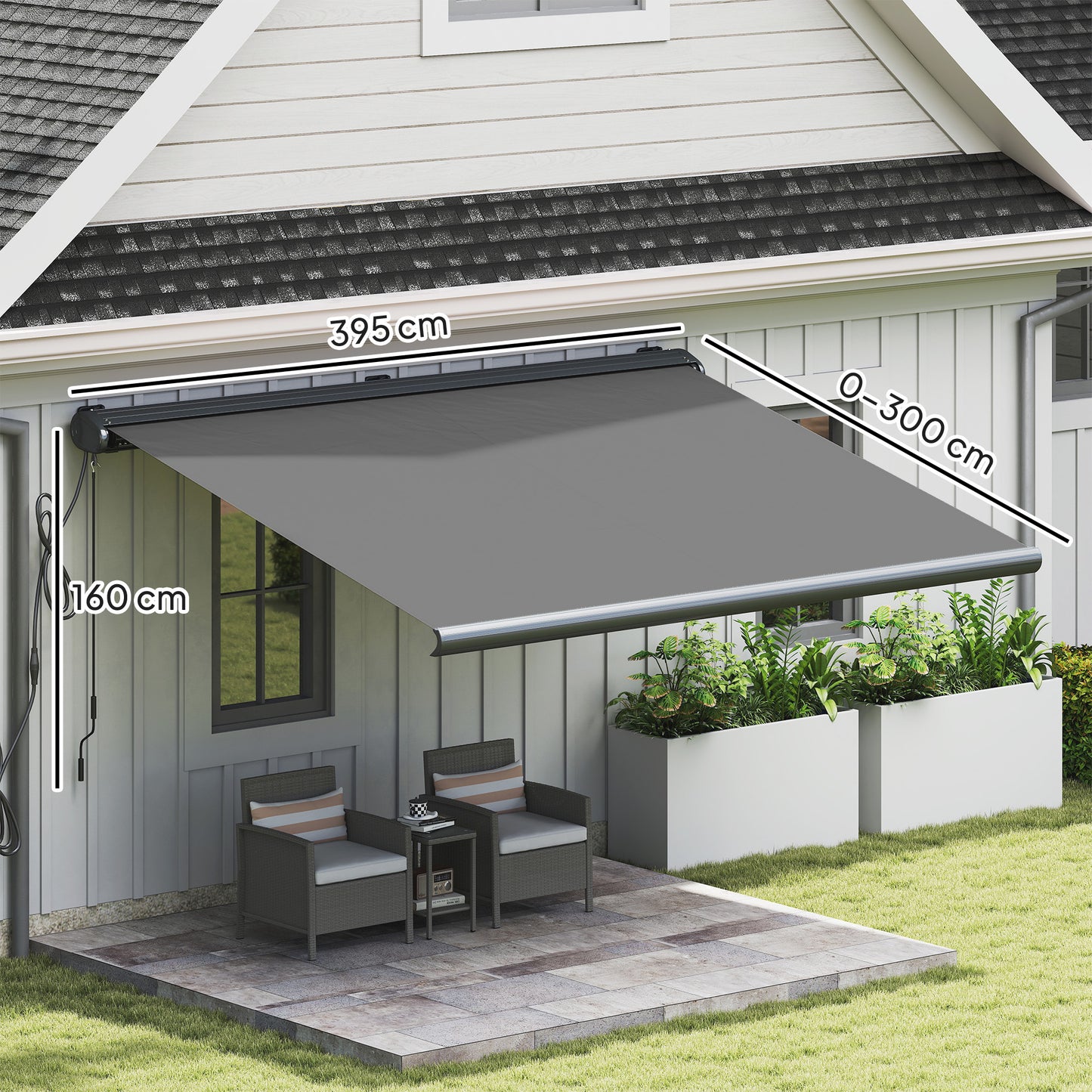 Outsunny 4x3m Full Cassette Electric Awning With Remote Aluminium Frame Retractable Garden Canopy UPF50 Dark Grey
