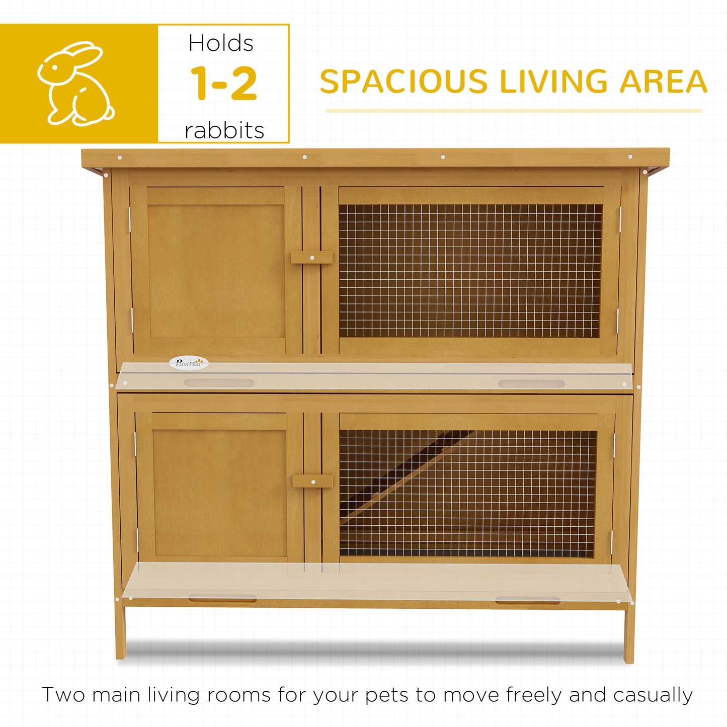 PawHut Double Level Rabbit Home with Removable Cleaning Trays - Brown - ALL4U RETAILER LTD