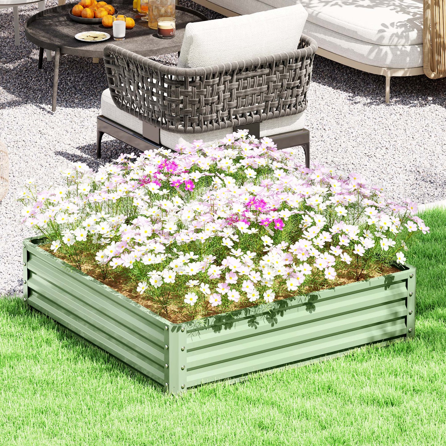 Outsunny Square Raised Garden Bed With Weatherized Steel Frame For Vegetables And Herbs 120 X 120 X 30cm Light Green