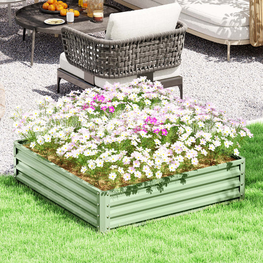 Outsunny Square Raised Garden Bed With Weatherized Steel Frame For Vegetables And Herbs 120 X 120 X 30cm Light Green