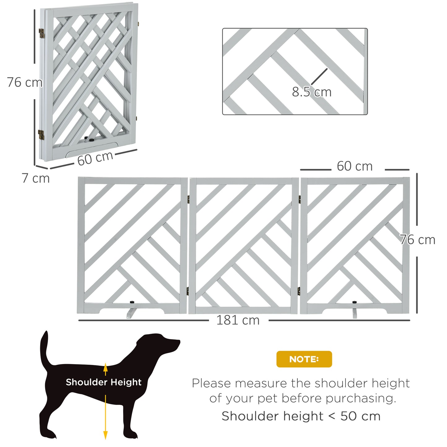 PawHut Freestanding Wooden Dog Barrier Gate, Adjustable Folding Pet Fence for Indoor Use, Grey - ALL4U RETAILER LTD