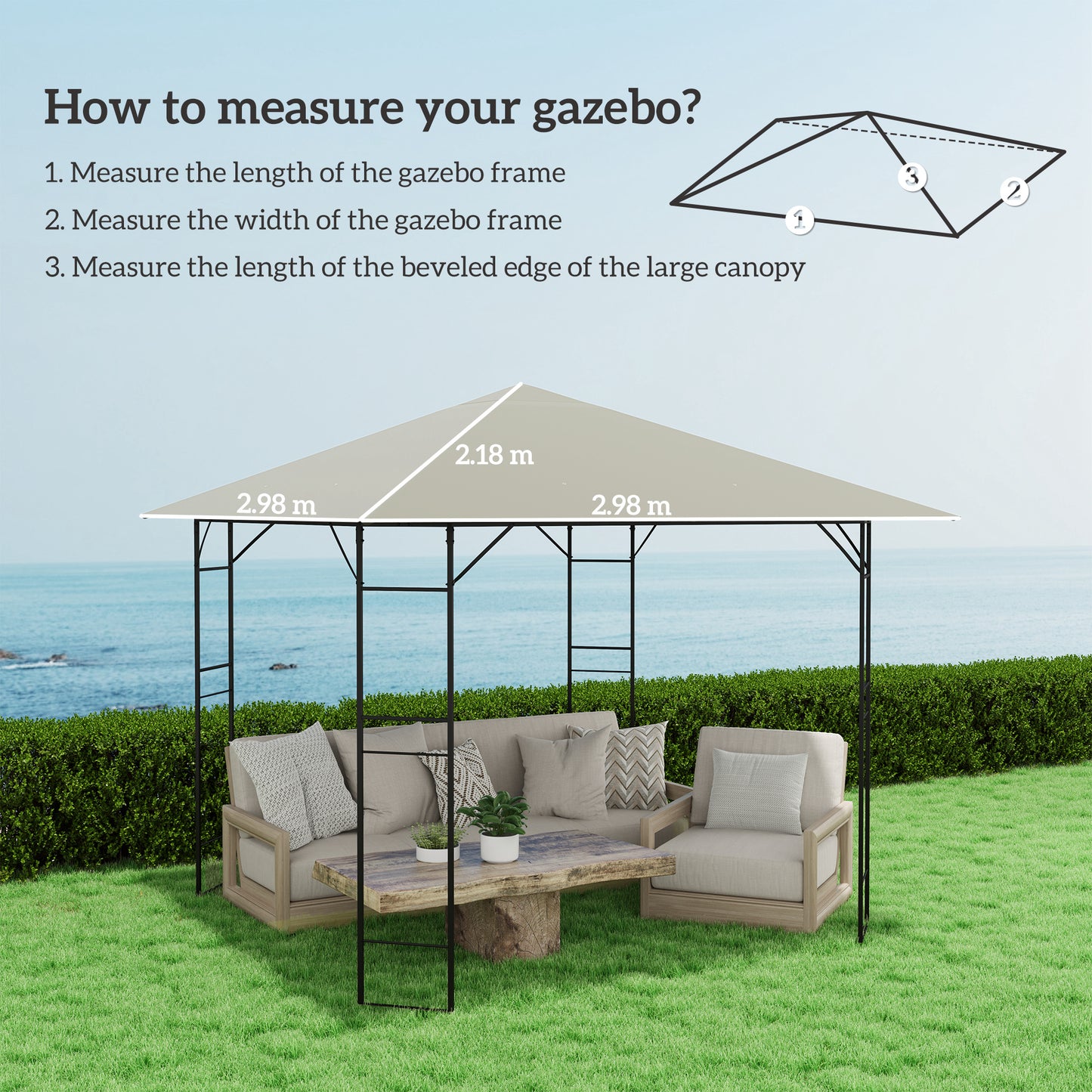 Outsunny 3 x 3m Gazebo Canopy Replacement for 01-0867 Series Light Grey PA-Coated Polyester UPF30 Sun Protection