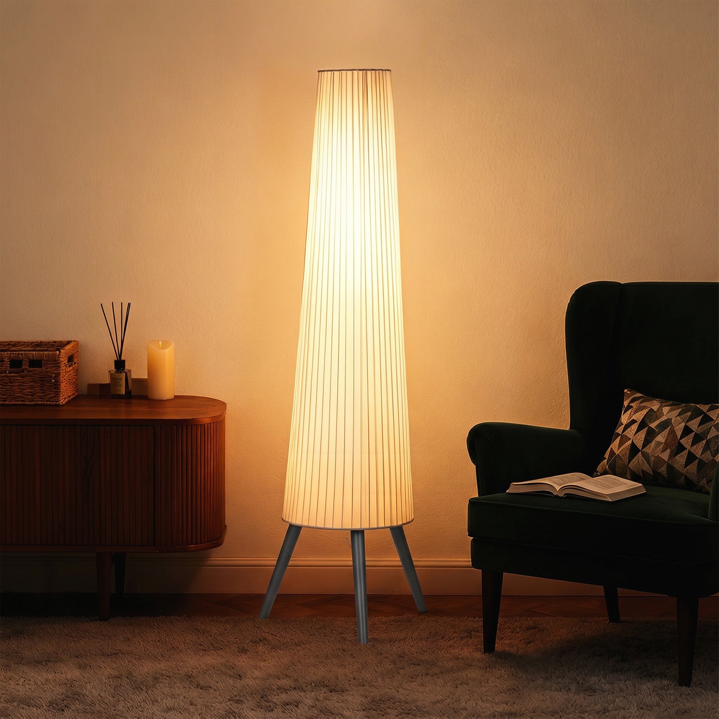 HOMCOM Dimmable Tripod Floor Lamp With Foot Switch Nordic Fabric Shade Standing Lamp 153cm White And Grey
