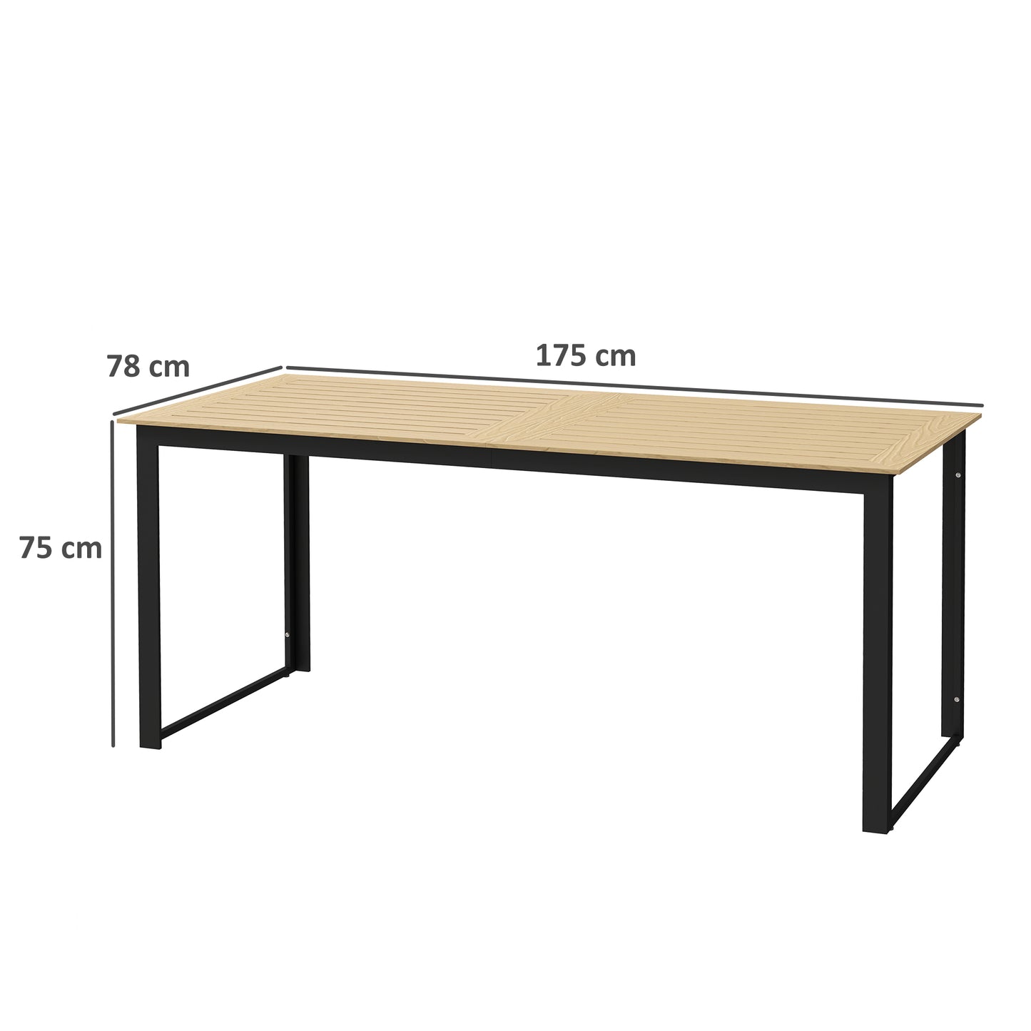 Outsunny 6 Person Outdoor Dining Table Rectangular With Slatted Top And Metal Frame 175x78x75 cm For Balcony Deck Teak
