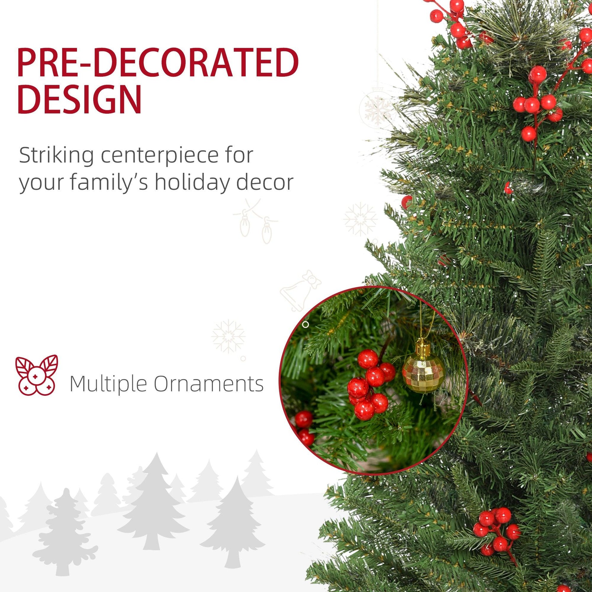 HOMCOM Realistic Branches Pencil Christmas Tree with Berries, Auto Open - Green - ALL4U RETAILER LTD